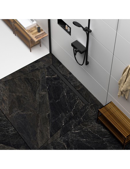 Modern Minimalist Wet Room With Showerlay Elite PVD Black, Showing Installation Layers 