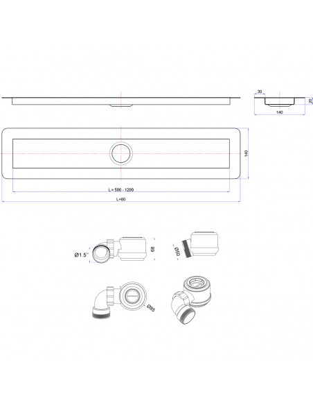 Technical Drawing Showing The Dimensions Of The Invisible Shower Drain And McAlpine Waste Trap. 